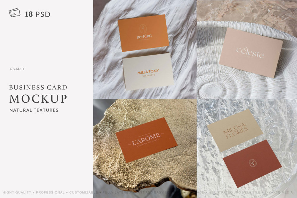 18个时尚商务名片卡片品牌vi标志logo设计展示贴图psd样机模板 Business Card Mockup Natural Texture_img_2