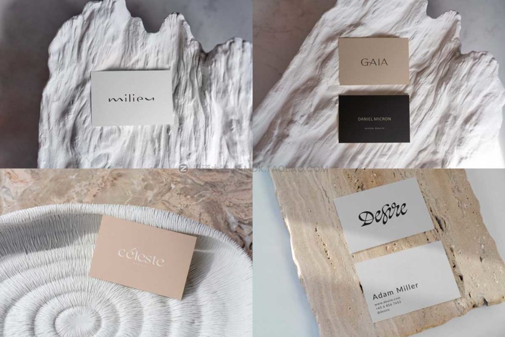 18个时尚商务名片卡片品牌vi标志logo设计展示贴图psd样机模板 Business Card Mockup Natural Texture_img_2