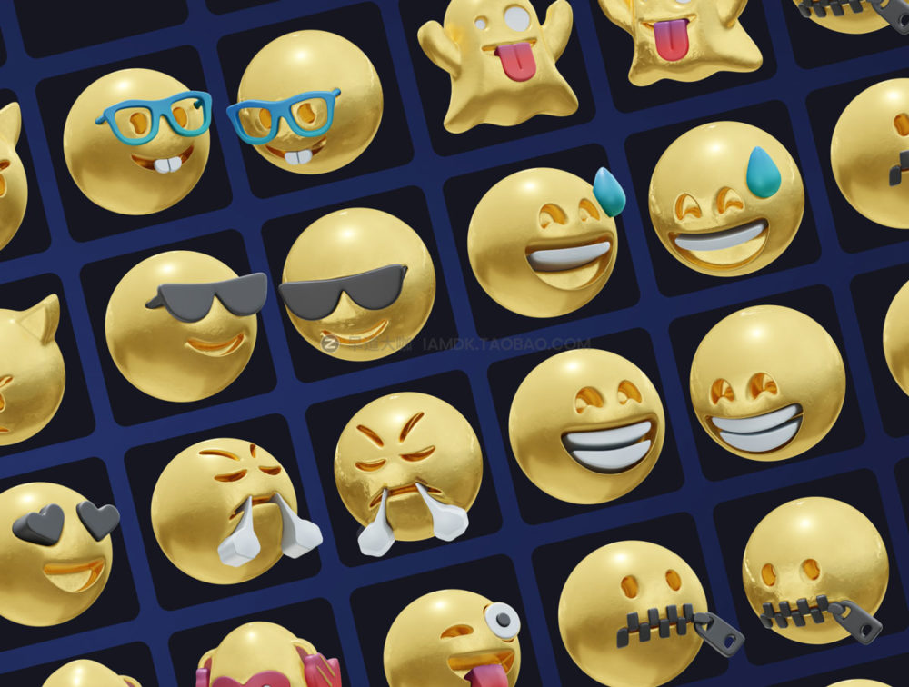 创意潮流3D立体emoji表情包icon图标插画png免抠图设计素材 HUUUGE Gradient And Gold Emoji 3D Pack_img_2