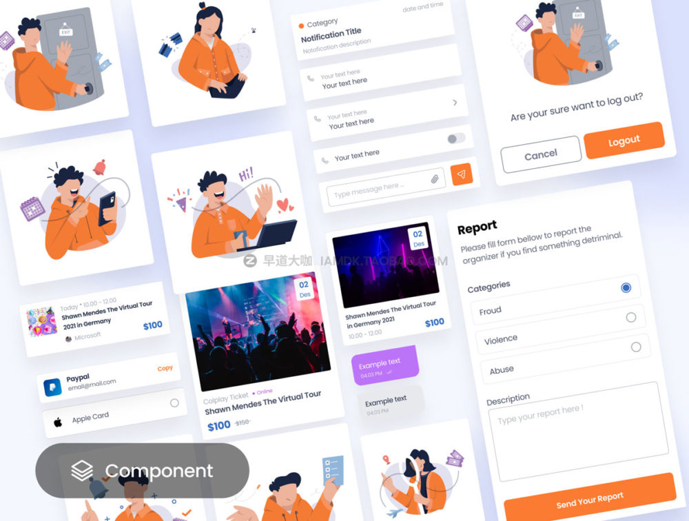 30屏现代时尚活动预订app软件应用程序界面设计ui套件 Wevent - Event Booking App UI Kit_img_2