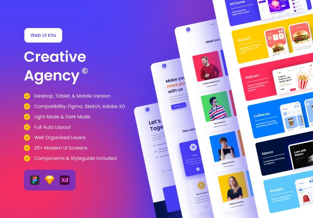 现代创意设计作品项目介绍网站界面设计web ui套件素材 Creative Agency UI Kit_img_2