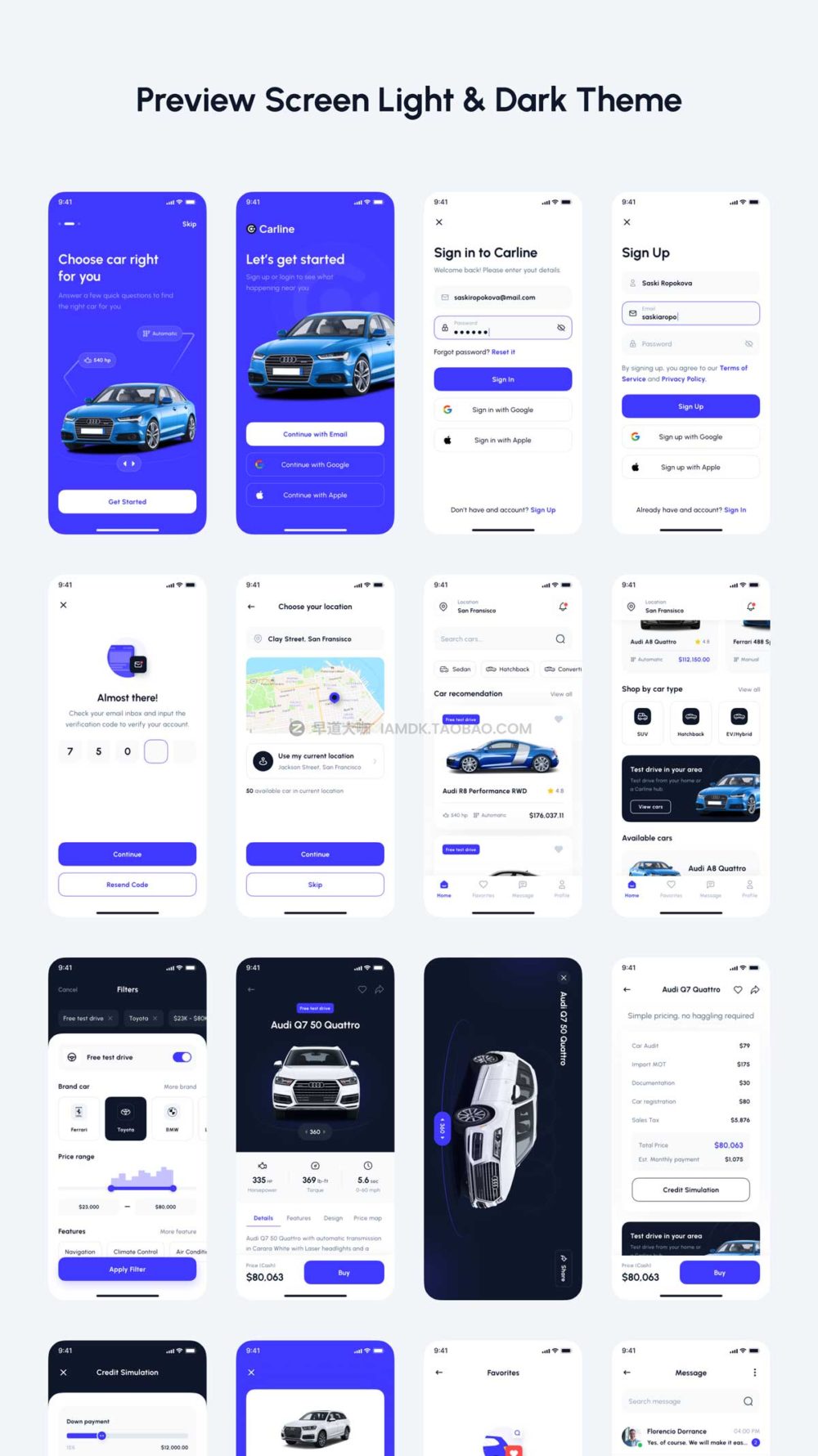 75个屏高级汽车市场应用程序App界面设计UI套件FIGMA模板素材 Carline - Car Marketplace App UI Kit_img_2