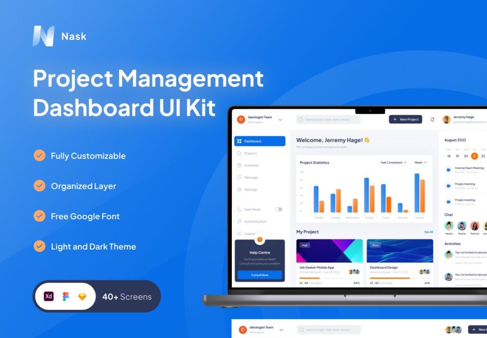 40+屏项目管理仪表盘界面设计web ui套件素材包 Nask - Project Management Dashboard_img_2