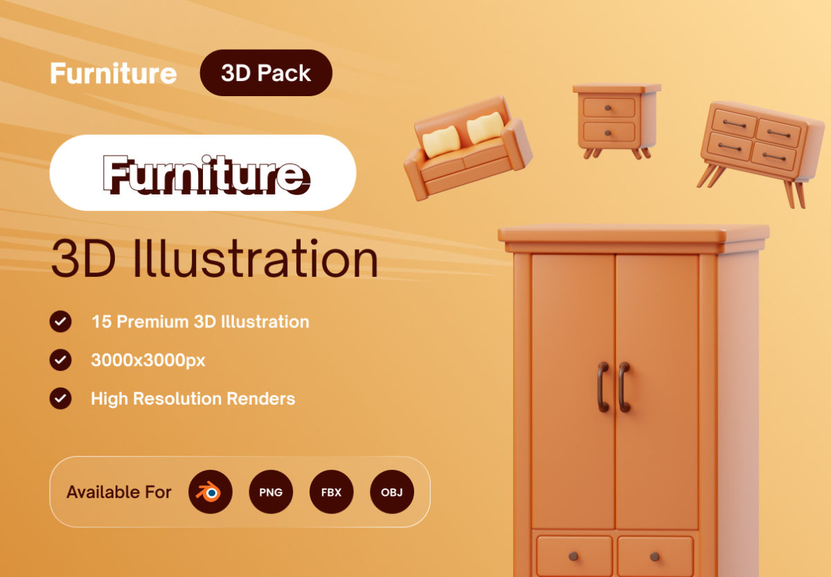 15高级质感商店家具产品app网站界面设计3d图标icons设计素材包 Furniture 3D Icons_img_3