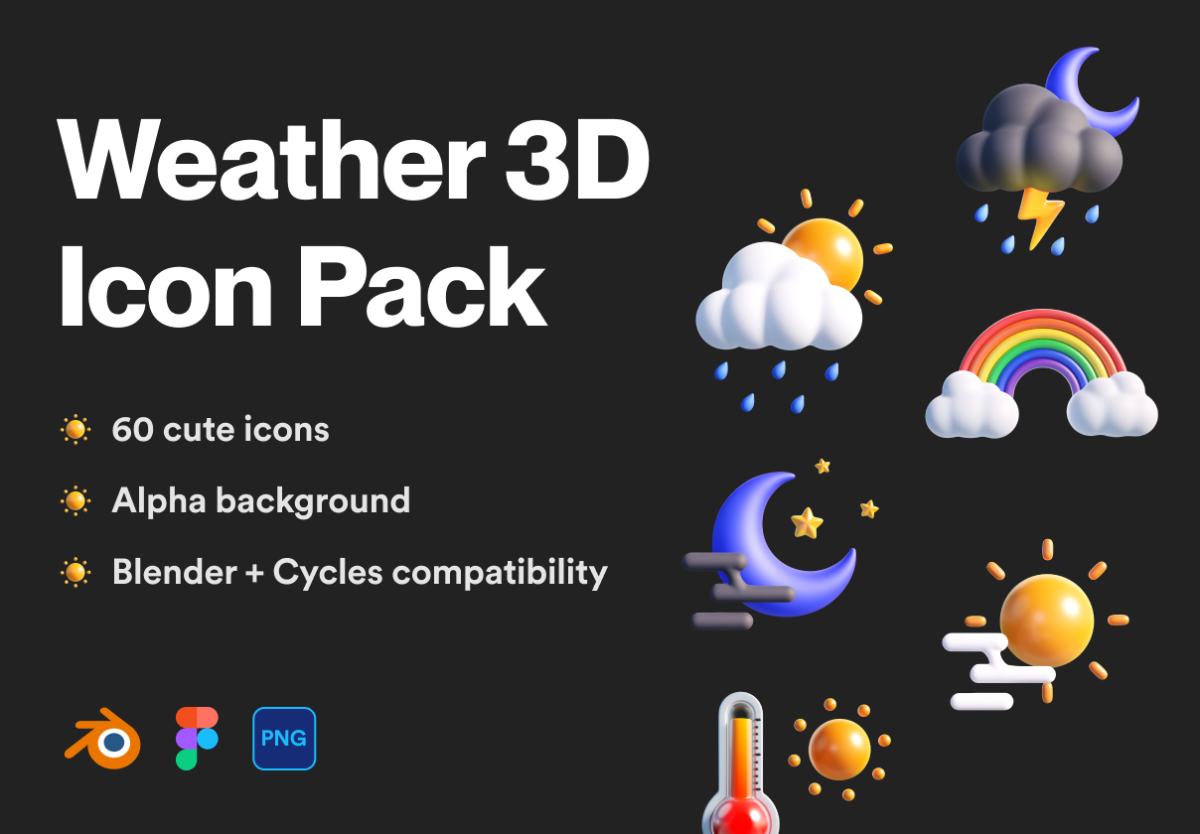 时尚可爱卡通3D立体天气预报icon图标png免抠图片ui设计套件素材 Weather 3D Icon Pack_img_3