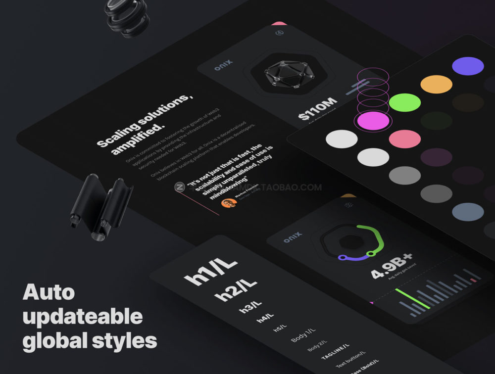 炫酷暗黑响应式区块链加密货币app登录网页界面设计ui套件模板 Onix Blockchain Landing Page UI Design Kit_img_2