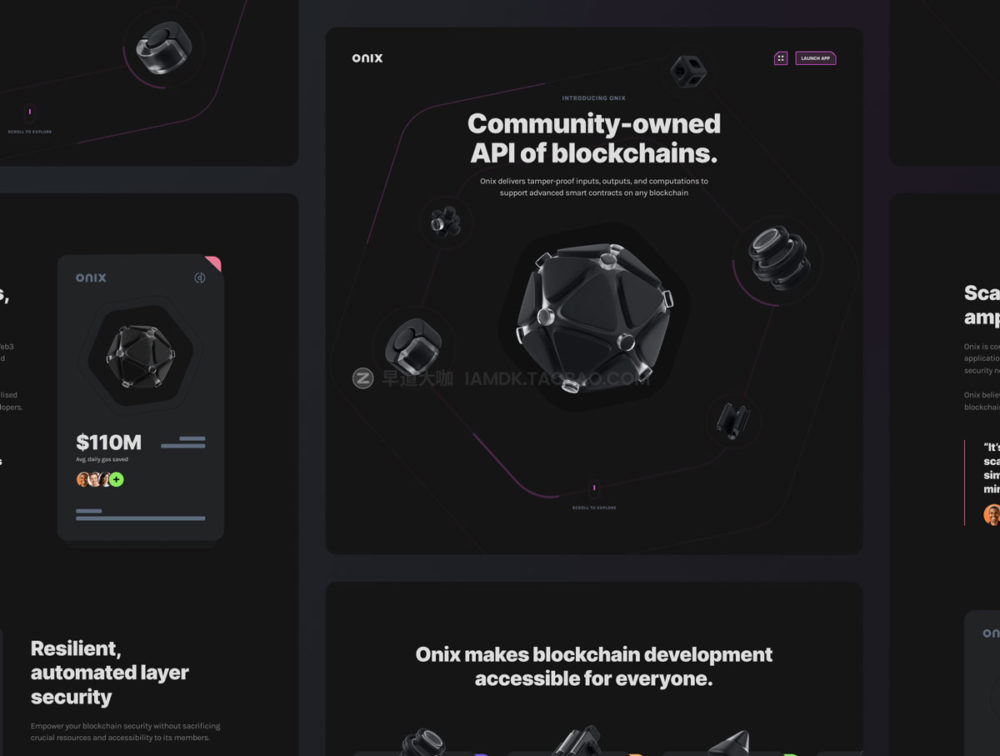 炫酷暗黑响应式区块链加密货币app登录网页界面设计ui套件模板 Onix Blockchain Landing Page UI Design Kit_img_2