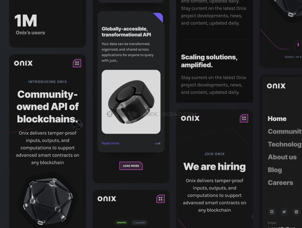 炫酷暗黑响应式区块链加密货币app登录网页界面设计ui套件模板 Onix Blockchain Landing Page UI Design Kit_img_2