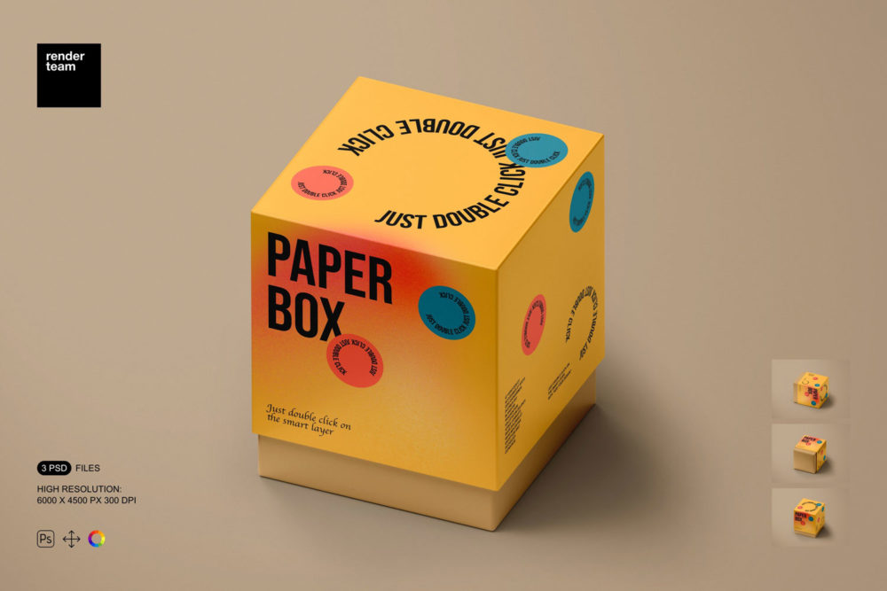 时尚方形产品包装天地盖纸盒设计展示贴图psd样机模板 Paper Box Mockup Set_img_2