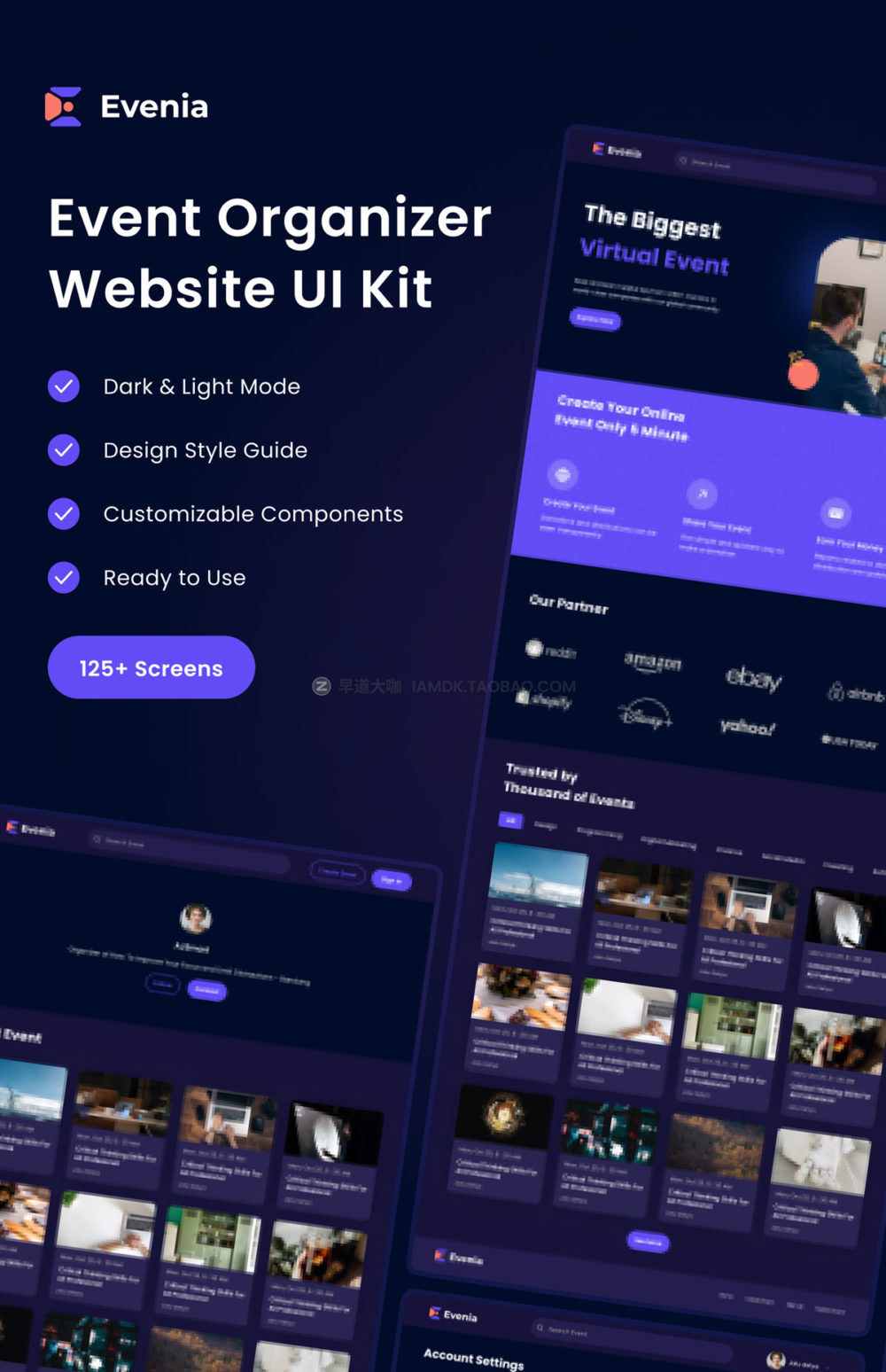 现代简约活动展会组织网站界面设计web ui套件素材 Evenia - Event Organizer Marketplace Website UI Kit_img_2