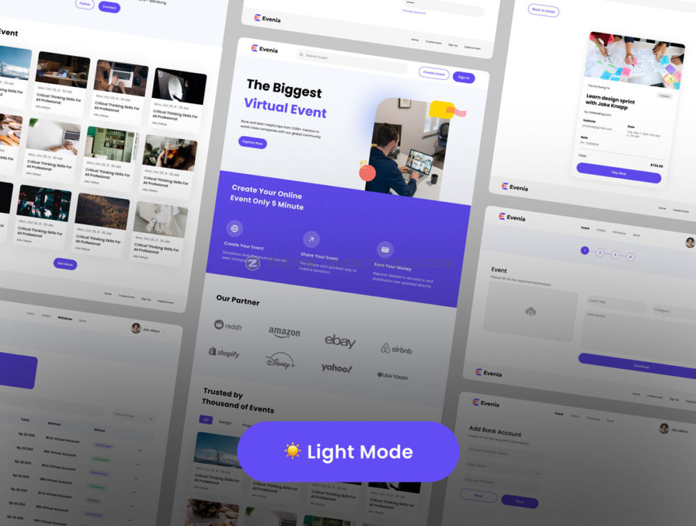 现代简约活动展会组织网站界面设计web ui套件素材 Evenia - Event Organizer Marketplace Website UI Kit_img_2