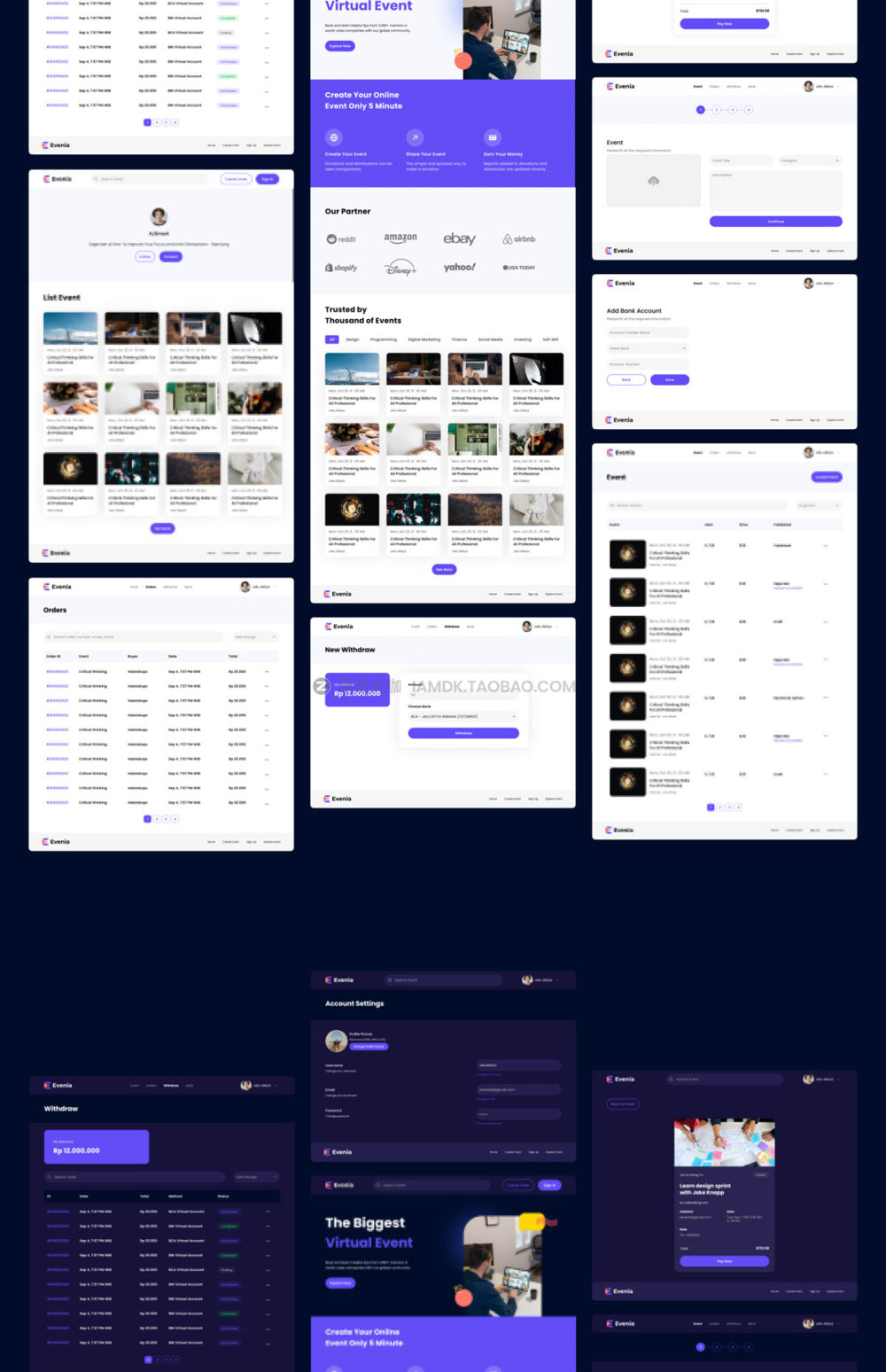 现代简约活动展会组织网站界面设计web ui套件素材 Evenia - Event Organizer Marketplace Website UI Kit_img_2