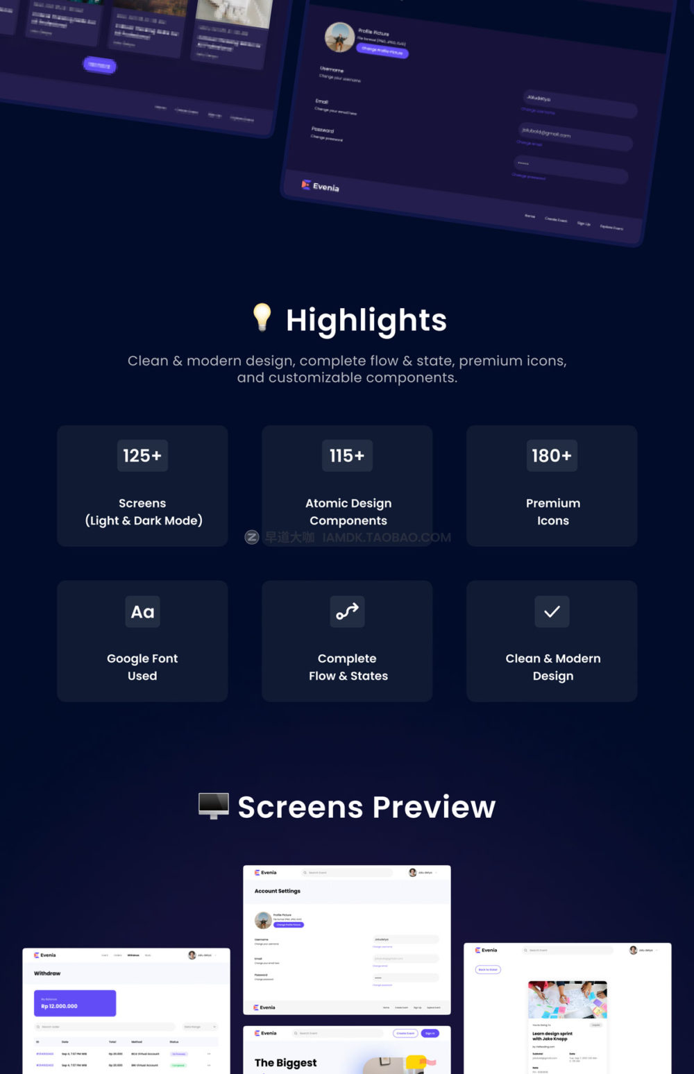 现代简约活动展会组织网站界面设计web ui套件素材 Evenia - Event Organizer Marketplace Website UI Kit_img_2