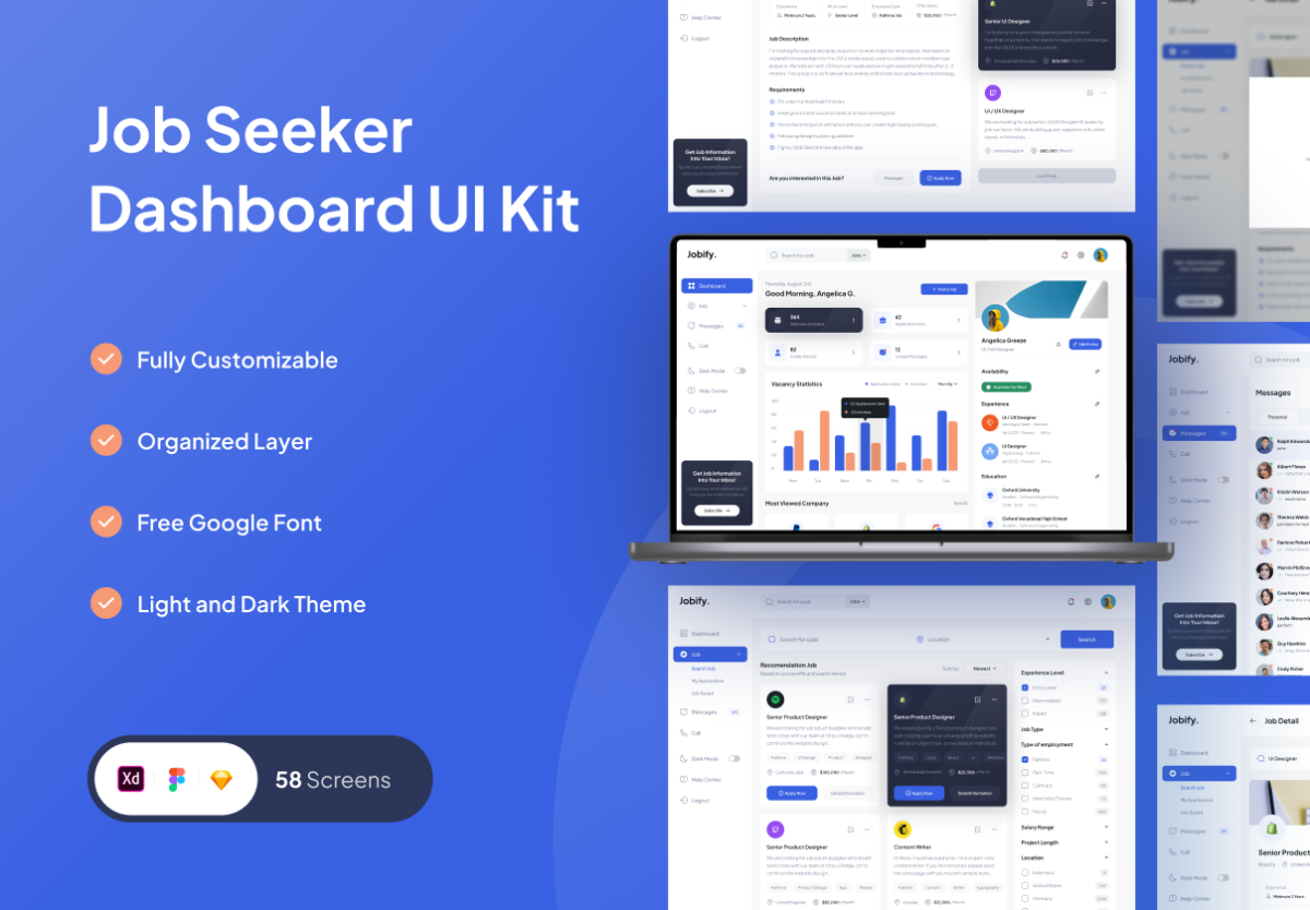 时尚求职招聘应聘仪表盘网站界面web ui套件素材 Jobify - Job Seeker Dashboard_img_3