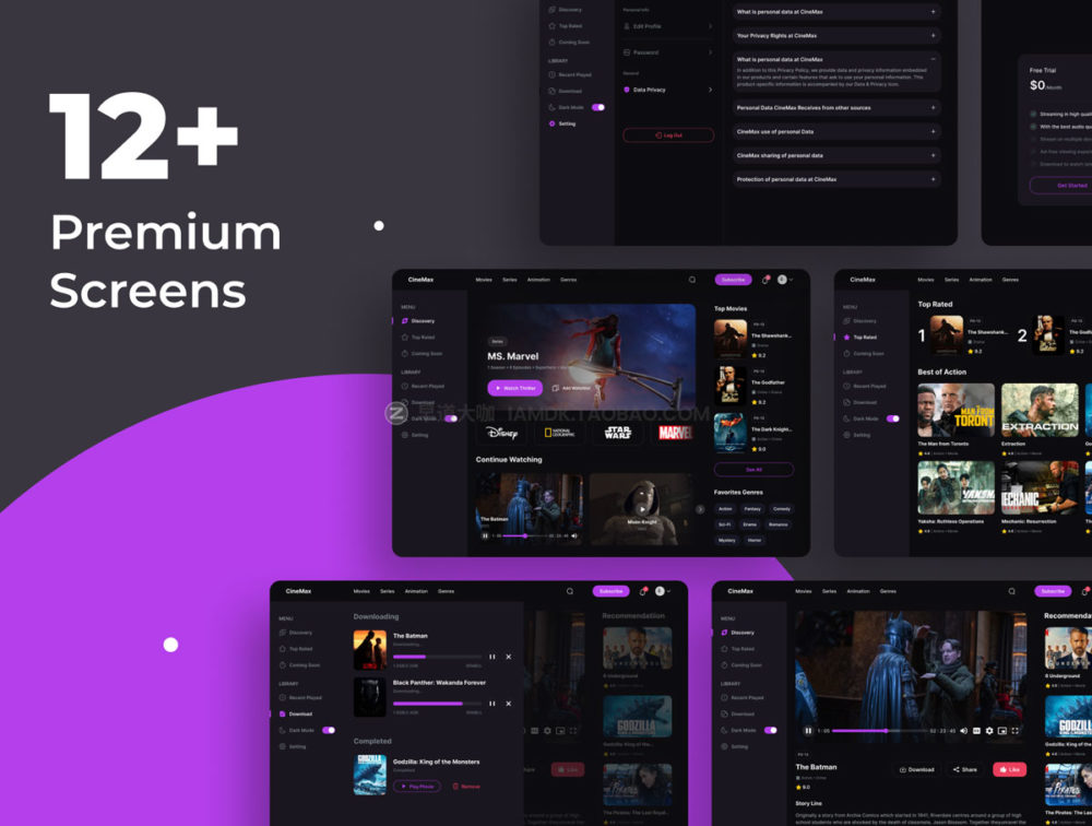 炫酷暗黑新媒体在线视频电影web登陆界面设计ui套件素材 CineMax - Movie Streaming Web UI Kits_img_2