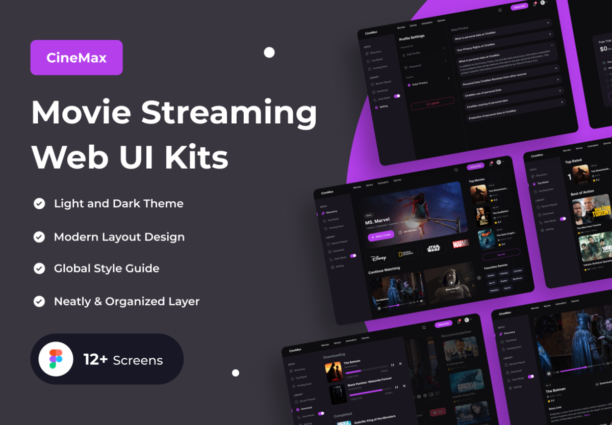 炫酷暗黑新媒体在线视频电影web登陆界面设计ui套件素材 CineMax - Movie Streaming Web UI Kits_img_3