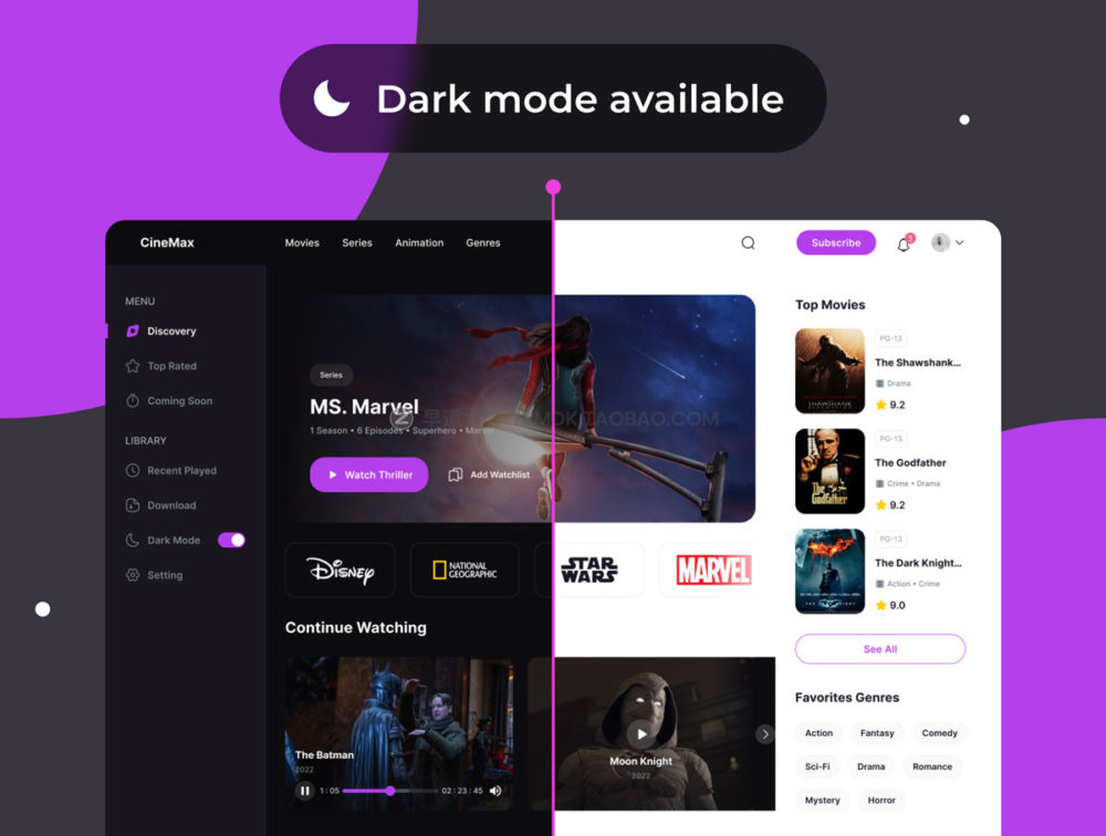 炫酷暗黑新媒体在线视频电影web登陆界面设计ui套件素材 CineMax - Movie Streaming Web UI Kits_img_2