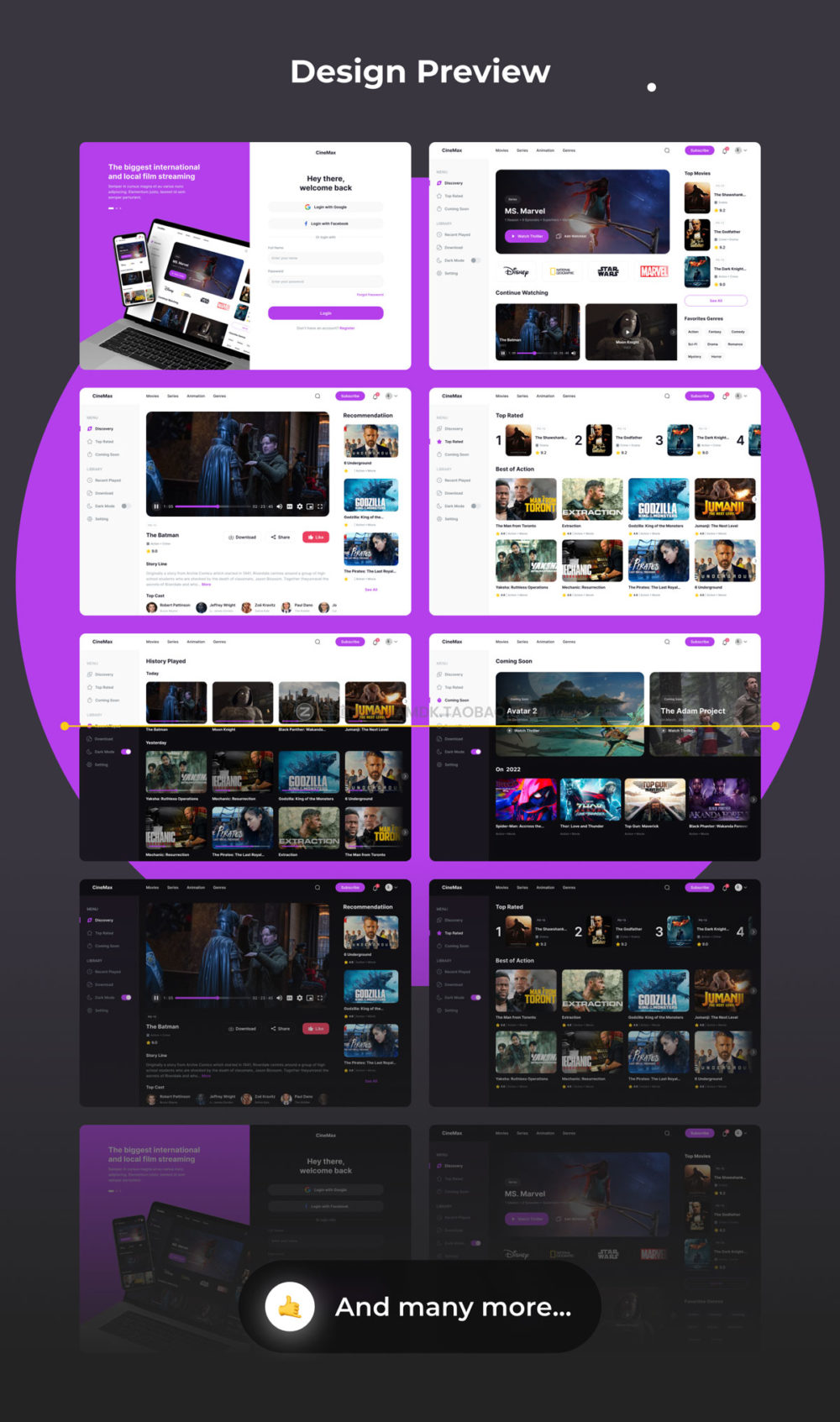 炫酷暗黑新媒体在线视频电影web登陆界面设计ui套件素材 CineMax - Movie Streaming Web UI Kits_img_2