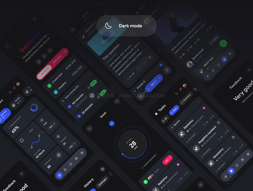 暗黑在线教学学习应用程序app界面设计ui套件 Edumy - Online Learning Mobile App UI Kit_img_2
