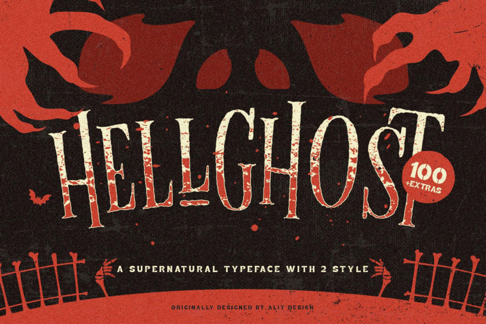 恐怖卡通万圣节主题封面海报电影标题设计衬线英文字体素材 Hellghost Typeface_img_2