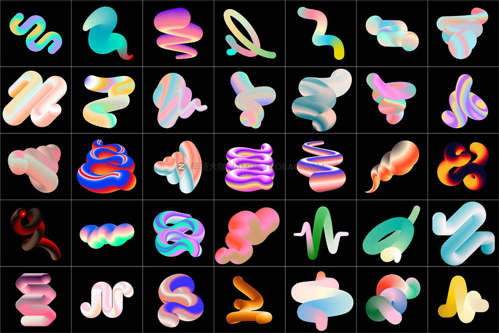 70款潮流怪诞渐变扭曲3D立体图形抽象艺术海报背景底纹ai设计素材 Gradient Blend Noise Vol. 2_img_2