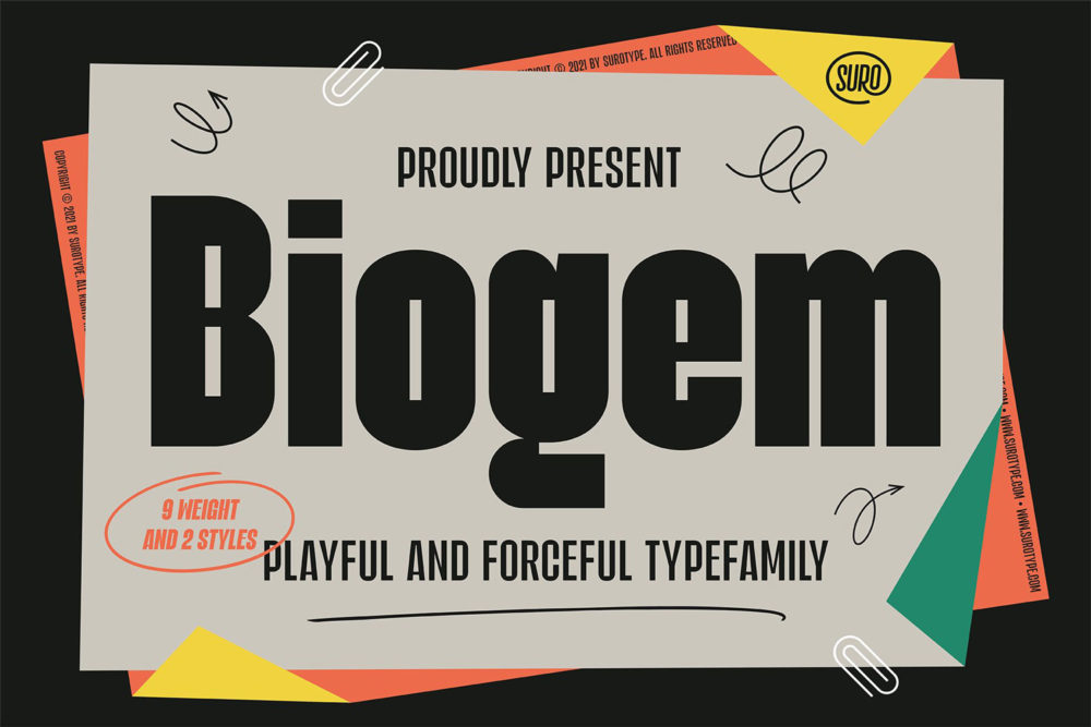 俏皮有力挤压海报标题徽标logo设计无衬线英文字体家族 Biogem - Font Family_img_2