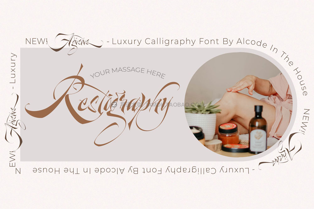 现代经典飘逸杂志贺卡封面标题logo设计手写英文字体素材 Agustus - Luxury Calligraphy Font_img_2