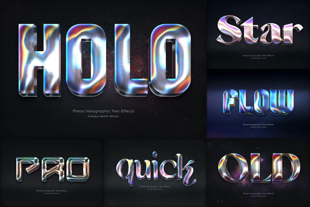 高级3D科幻未来立体金属全息渐变logo标题ps特效字样机生成模板 Metal Holographic Text Effects_img_2