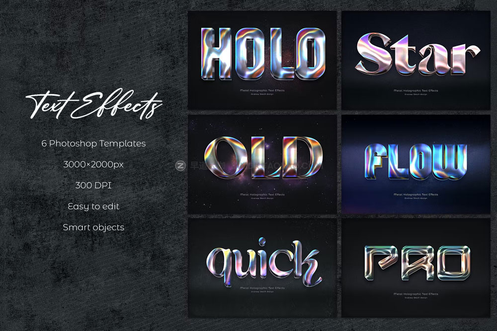 高级3D科幻未来立体金属全息渐变logo标题ps特效字样机生成模板 Metal Holographic Text Effects_img_2