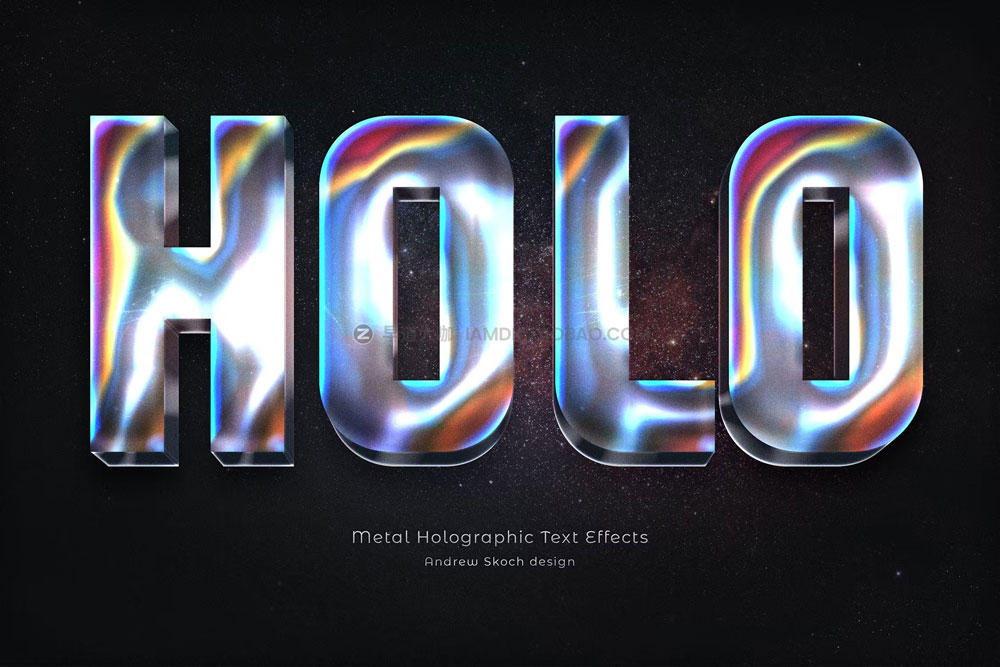 高级3D科幻未来立体金属全息渐变logo标题ps特效字样机生成模板 Metal Holographic Text Effects_img_2