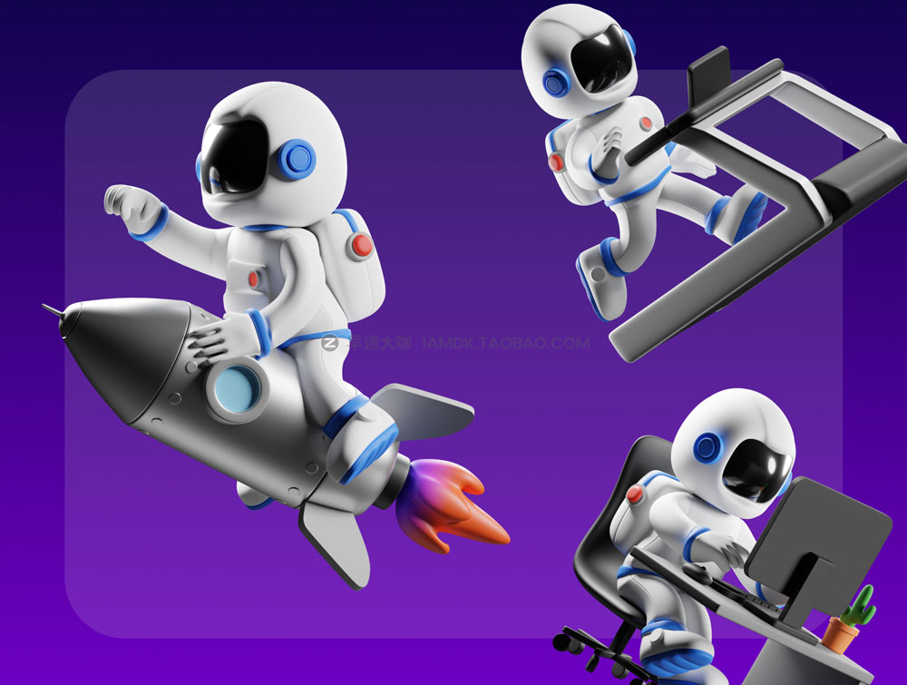 高级卡通有趣宇宙宇航员3d立体图标icons设计素材套件 Astro 3D Illustration_img_2