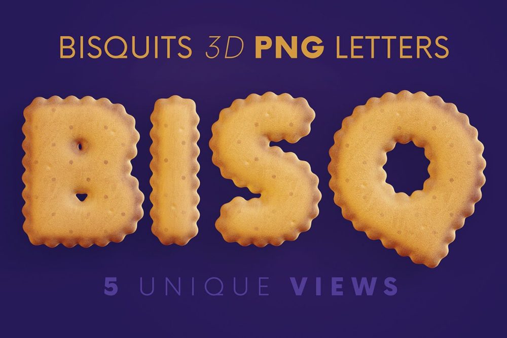 逼真创意卡通有趣3d立体饼干元素英文字体数字png免抠图片素材 Bisquits - 3D Alphabet_img_2