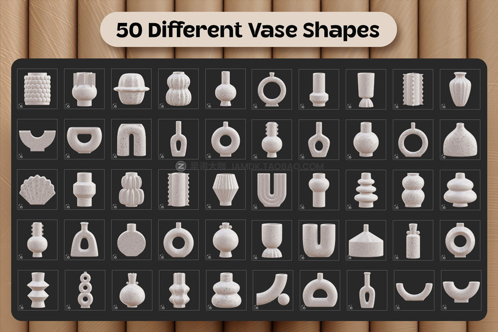 50款创意3D三维立体陶瓷花瓶模型Procreate色板笔刷素材套装 Procreate Ceramic Vases 3D_img_2