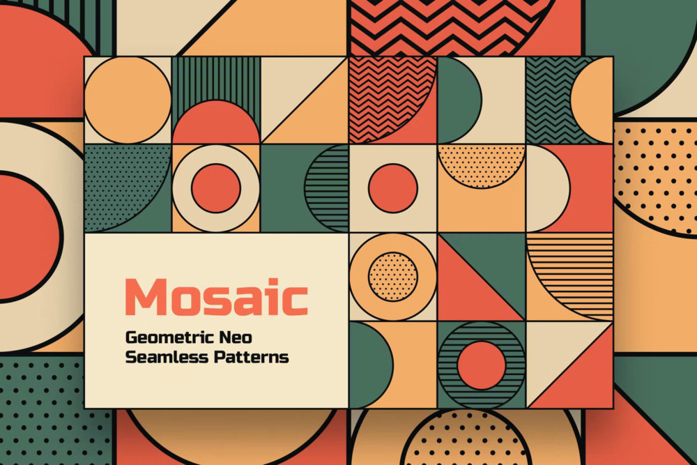 现代时尚几何马赛克抽象艺术无缝隙背景图案矢量设计素材 Geometric Mosaic Seamless Patterns_img_2