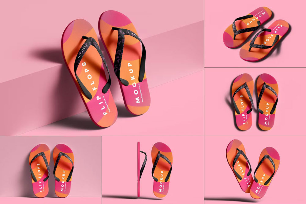 逼真人字拖拖鞋设计展示样机mockup智能贴图psd素材模版 Flip Flops Mock-up_img_2