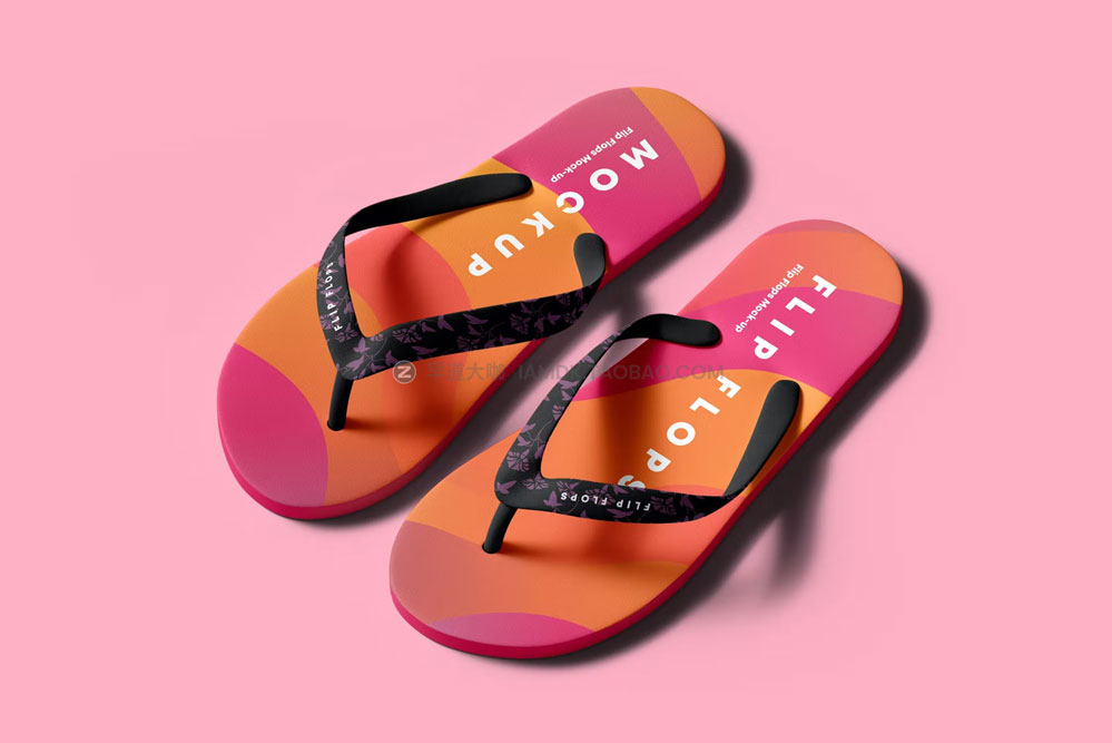 逼真人字拖拖鞋设计展示样机mockup智能贴图psd素材模版 Flip Flops Mock-up_img_2