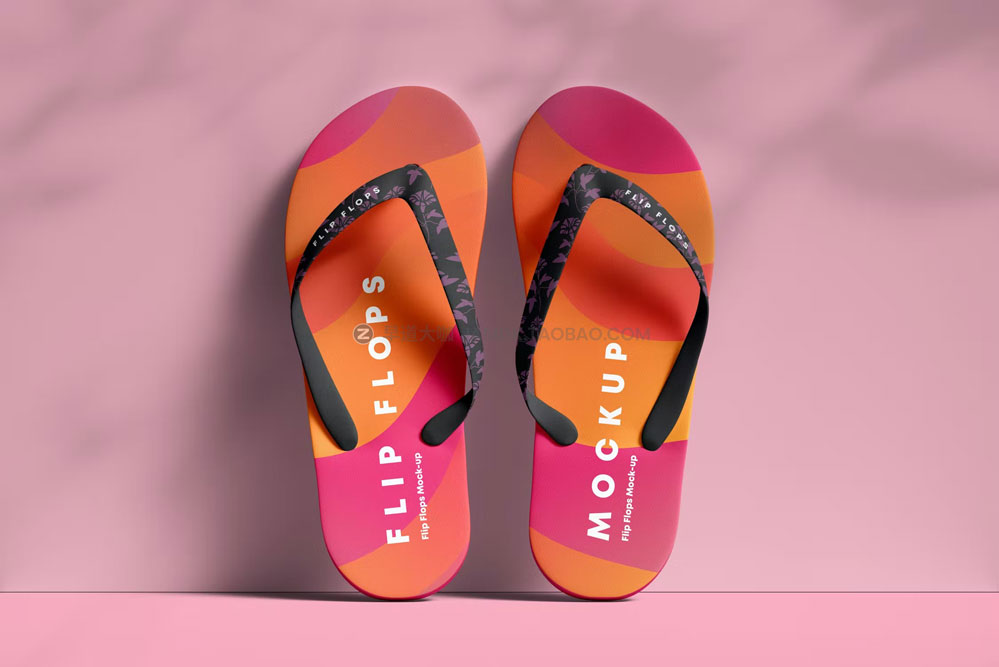 逼真人字拖拖鞋设计展示样机mockup智能贴图psd素材模版 Flip Flops Mock-up_img_2