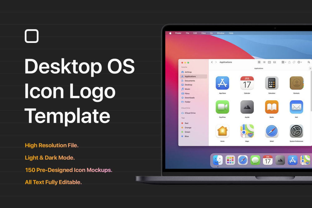 时尚苹果电脑系统macOS操作界面图标icons设计ps样机模板素材 MacOS Big Sur Icon Template Mockup_img_2