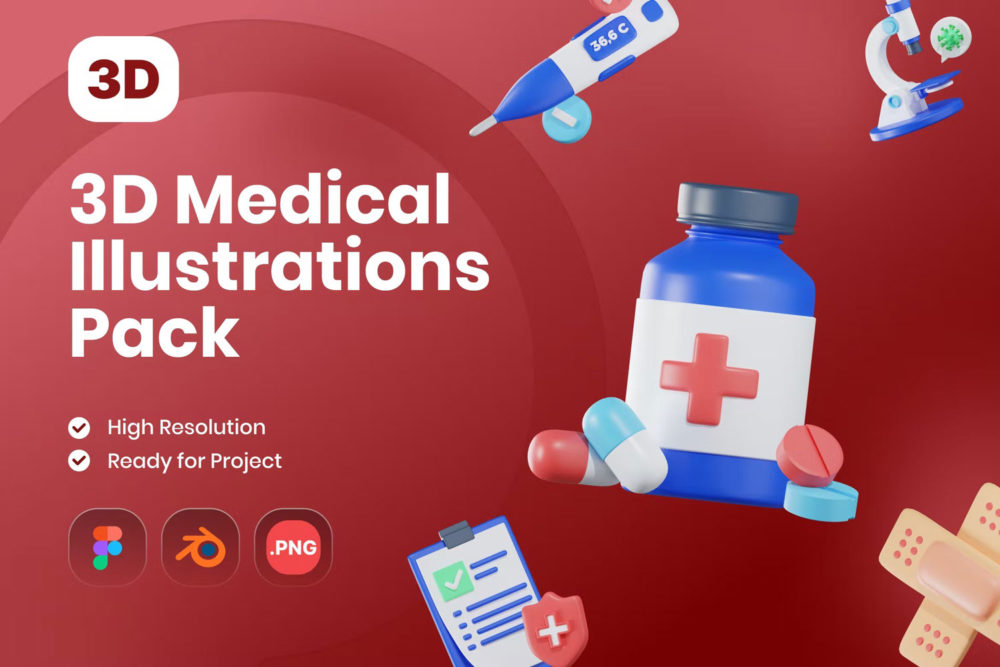 创意医疗药物医学3d图标icons设计素材 3D Medical Illustrations Pack_img_2