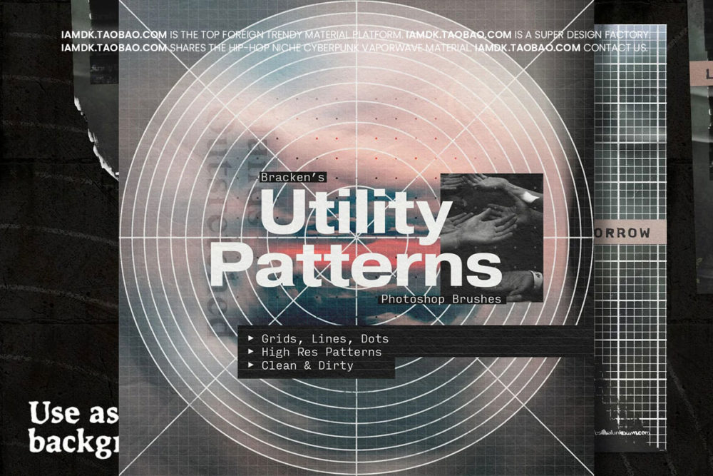 潮流复古网络点阵线条圆形绘制图案jpg无风险背景图片设计素材 Utility Patterns by Bracken_img_2