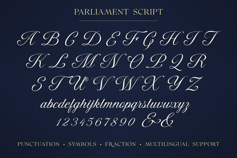 时尚优雅奢华婚礼产品包装标题logo设计手写签名英文字体素材 Parliament | Font Duo_img_2