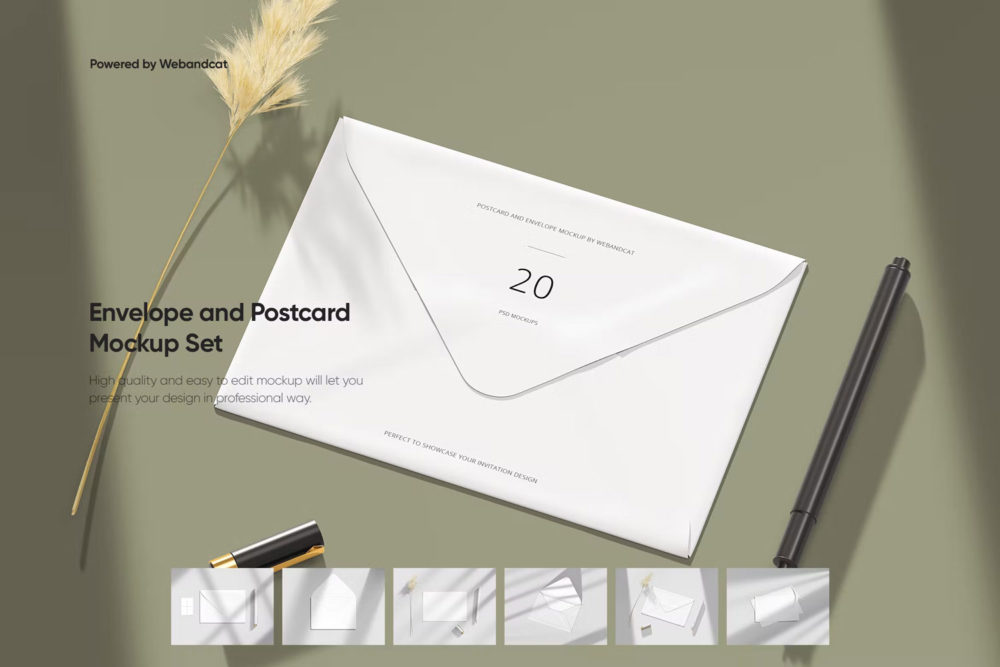 高级品牌logo设计信封明信片展示贴图psd样机模板 Envelope and Postcard Mockup Set_img_2