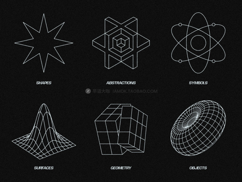 350多款未来赛博朋克科幻酸性点线面3d立体几何构成抽象机能图形设计素材 350+ Abstract Contours Shapes_img_2