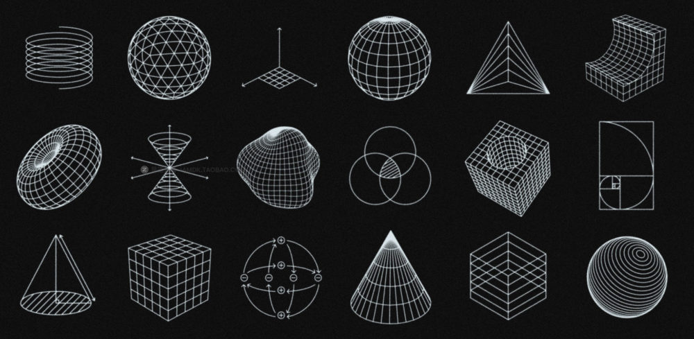 350多款未来赛博朋克科幻酸性点线面3d立体几何构成抽象机能图形设计素材 350+ Abstract Contours Shapes_img_2