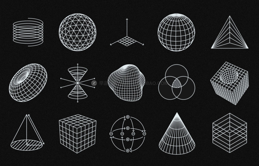 350多款未来赛博朋克科幻酸性点线面3d立体几何构成抽象机能图形设计素材 350+ Abstract Contours Shapes_img_2