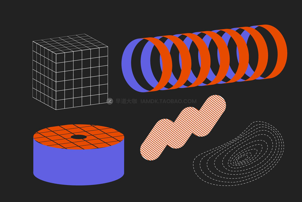 潮流复古艺术抽象磨损做旧3D立体酸性几何图形ai设计素材源文件 90 Vector Texture Shapes_img_2