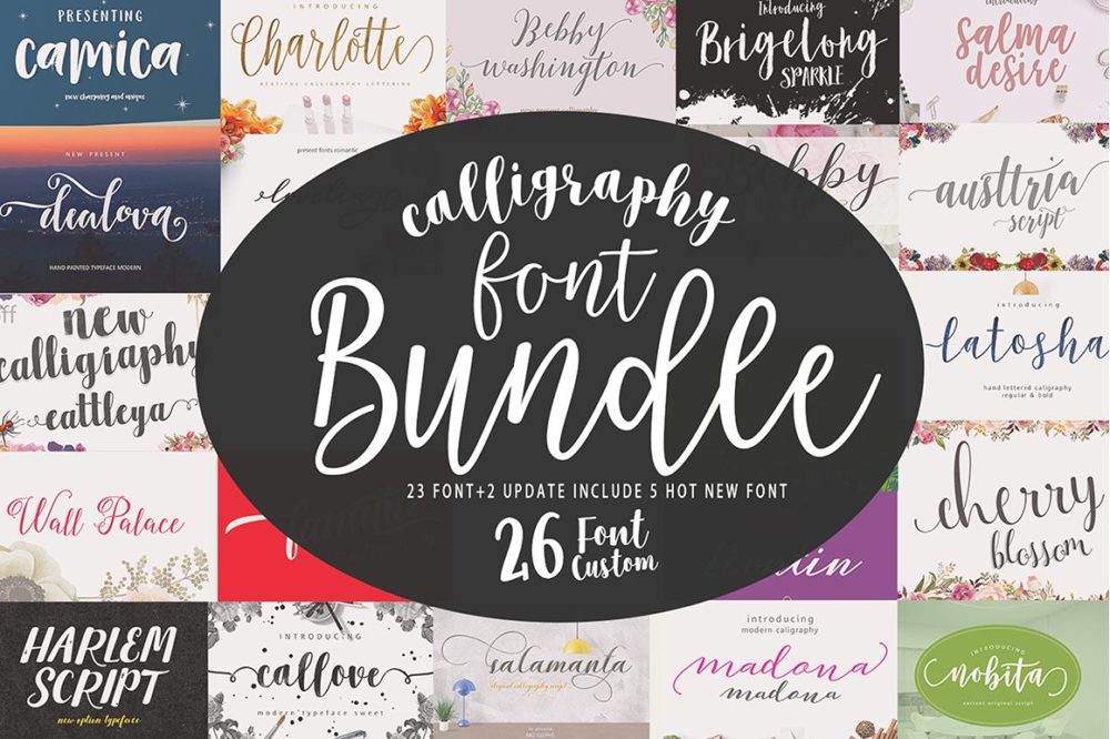 26套可爱手绘手写签名英文字体安装包素材 Font Bundle Caligraphy_img_2