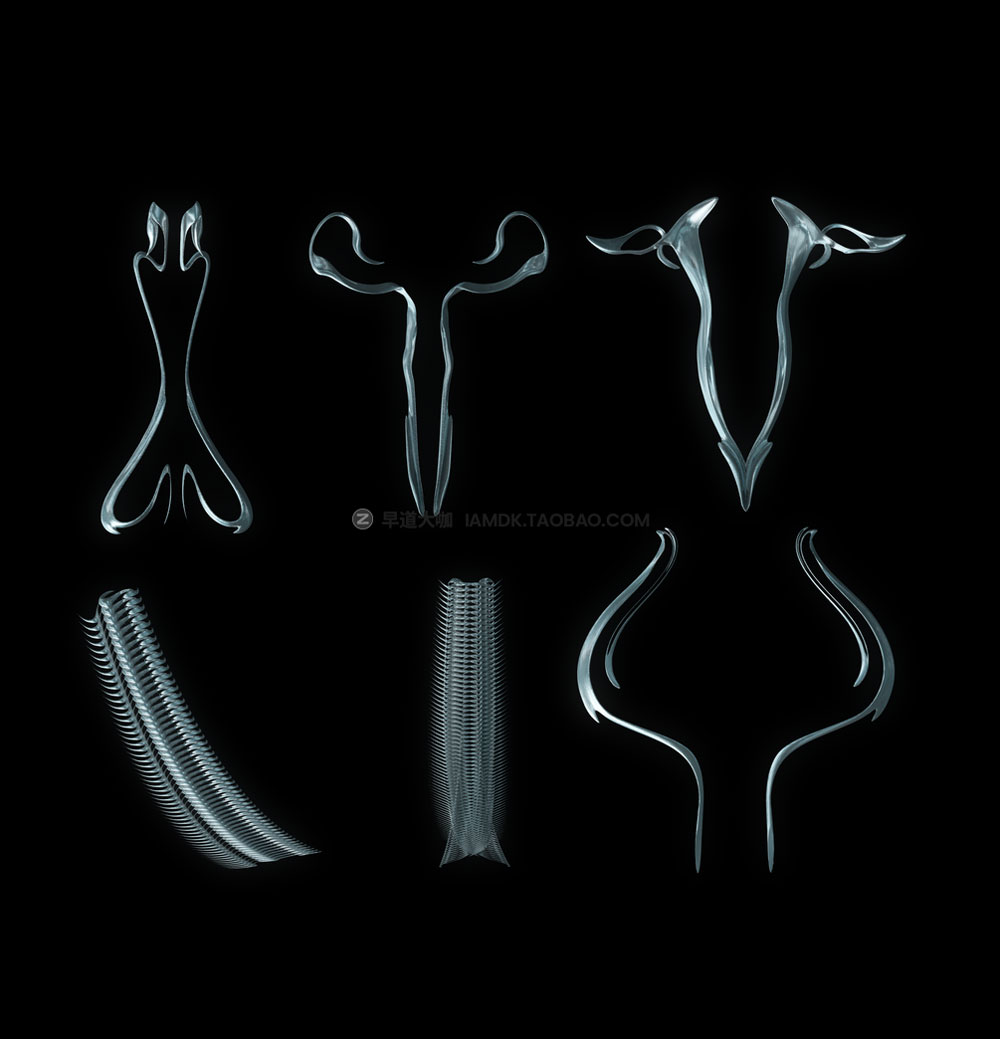 超酷3D金属有机生物抽象锋利尖锐液体流体几何图形OBJ形状模型素材 BIO MECH ASSET PACK_img_2