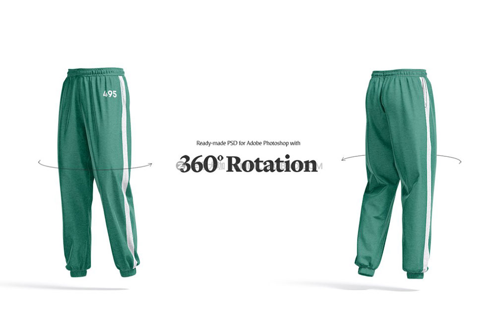 逼真360度旋转动态运动裤印花图案设计展示psd样机模板素材 Sweatpants Animated Mockup_img_2