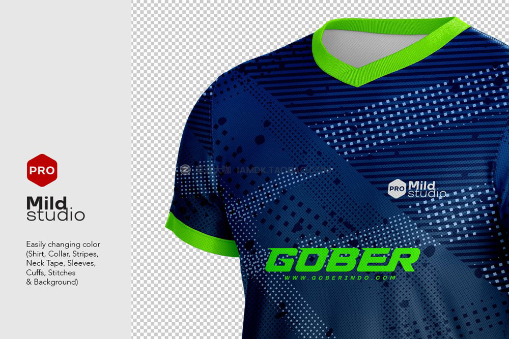 逼真V领足球队服球衣印花图案设计展示ps智能贴图样机模板 V Neck Soccer kit Mockup_img_2